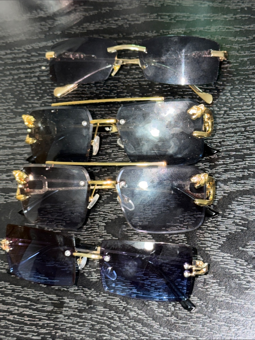 Gold Frame Black Rimless Rectangle Sunglasses - Women Accessories